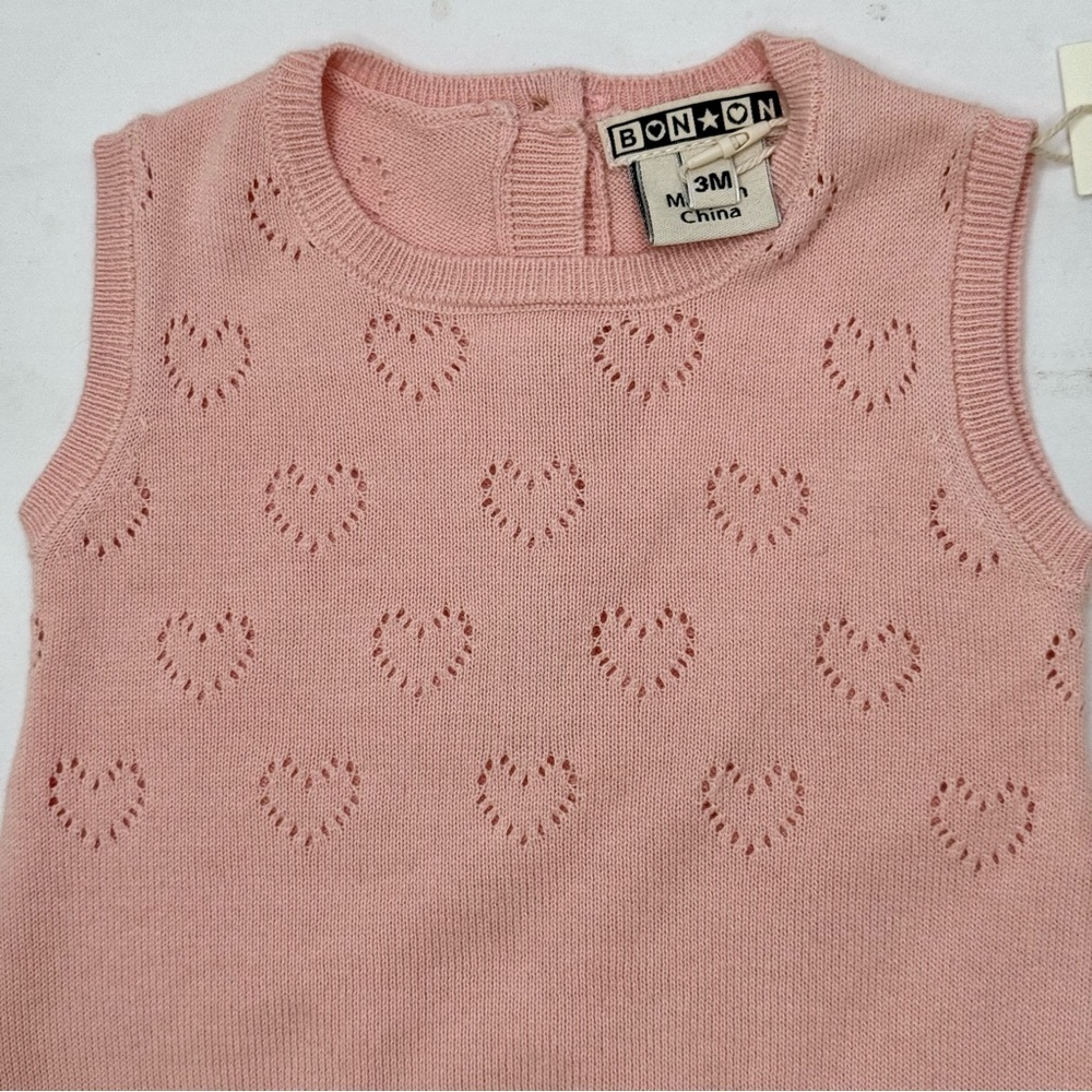 NWT BONTON Paris Baby Romper Rose Pink Heart Cotton Knit Size 3M - Picture 7 of 16